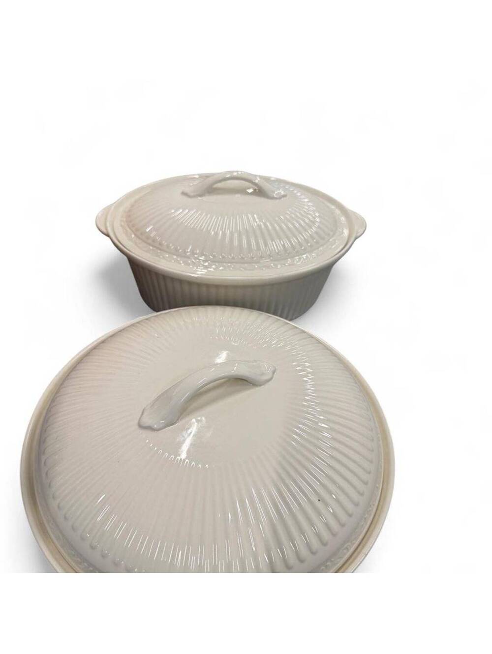 Set of Two White Mikasa Ceramic Covered Casserole Dishes
